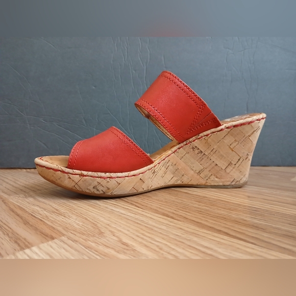 Born Red Leather Wedge Sandals - Picture 8 of 10